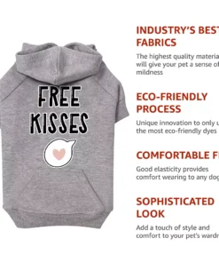 Free Kisses Dog Hoodie with Pocket - Word Print Dog Coat - Minimalist Dog Clothing 27 » Pets Impress