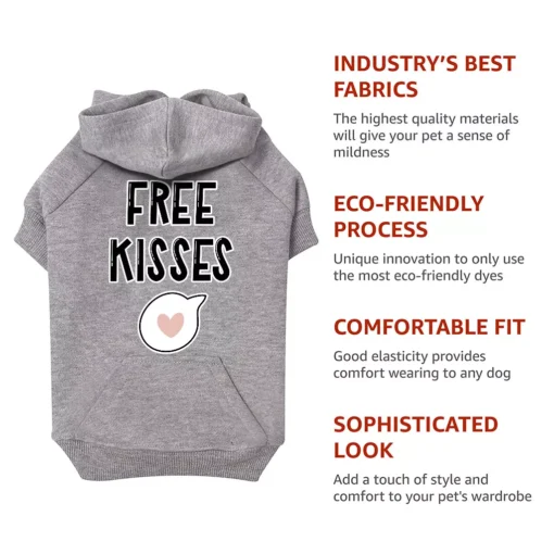 Free Kisses Dog Hoodie with Pocket - Word Print Dog Coat - Minimalist Dog Clothing 13 » Pets Impress