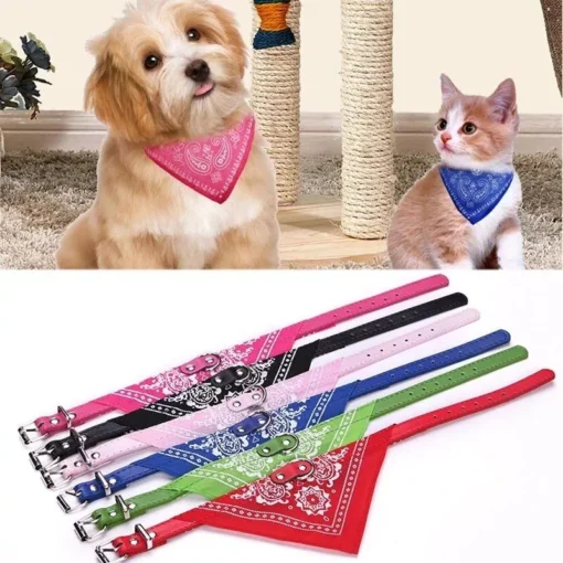 Adjustable PU Leather Pet Bandana Collar with Paisley Pattern for Dogs and Cats 3 » Pets Impress