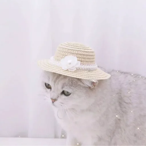 Adjustable Floral Straw Sunhat for Pets 13 » Pets Impress